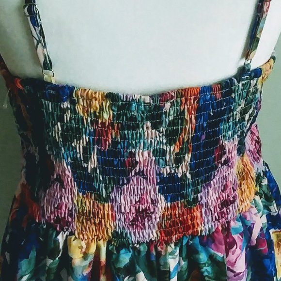 Summer Beach Corset Dress Strappy Colourful Floral Smocked Open Back Light Fairy - Picture 7 of 8